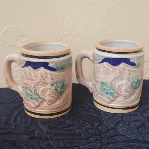 Two- Beer Steins; Miniature German Shot Glass Mugs Ceramic Collectibles Vintage - Picture 2 of 9